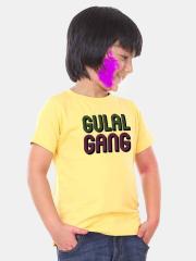 BONKIDS Boys Yellow  Gulal Gang Holi Round Neck T-shirt