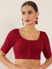 Soch Women Maroon Embroidered Cotton Saree Blouse