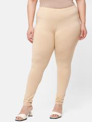 De Moza Women Beige Solid Churidar Leggings