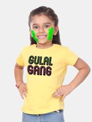 BONKIDS Girls Yellow & Black Gulal Gang Printed Holi T-shirt