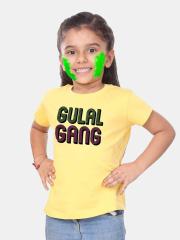 BONKIDS Girls Yellow Gulal Gang Printed T-shirt