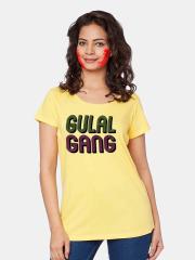 BonOrganik Women Yellow Gulal Gang Printed T-shirt