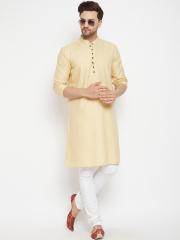 even Men Beige Cotton Dobby Kurta