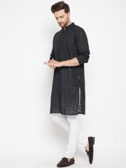 even Men Black Checked Pathani Kurta