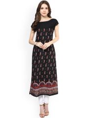 Ives Women Black Printed Straight Kurta