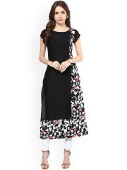 Ives Women Black Printed Straight Kurta