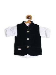 612 league Boys Green Classic Casual Shirt with Velvet Waist Coat