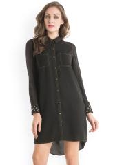 Kazo Women Black Solid Shirt Dress