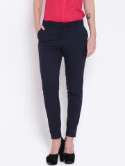 Wills Lifestyle Women Navy Super-Slim Fit Solid Formal Trousers