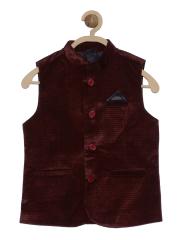 612 league Boys Red & Black Printed Velvet Nehru Jacket