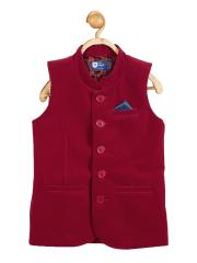 612 league Boys Red Solid Velvet Nehru Jacket