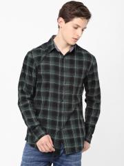 Celio Men Green & Black Slim Fit Checked Cotton Casual Shirt