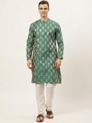 Jompers Men Green Woven Design Kurta with Pyjamas