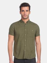 Flying Machine Men Olive Green Solid Regular Fit Casual Shirt