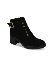 DressBerry Women Black Suede Flat Boots