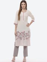 Rangriti Women Off White Printed Kurta