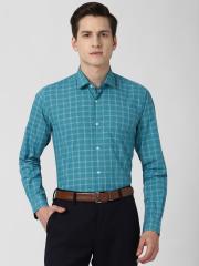 Peter England Men Blue Checked Formal Shirt