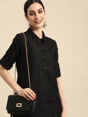 Anouk Women Black Solid Straight Kurta