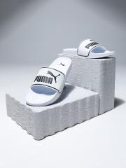 Puma Men White & Black Printed Sliders