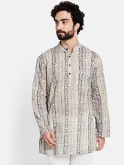 Fabindia Men Beige & Blue Printed Kurta