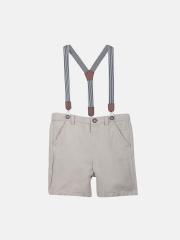 Beebay Boys Beige Cotton Bermuda Shorts With Suspenders