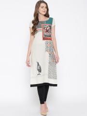 W Women Beige Printed Straight Kurta