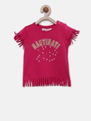 Nauti Nati Girls Magenta Printed Fringed Top