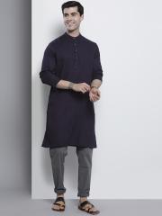 The Indian Garage Co Men Navy Blue Solid Kurta