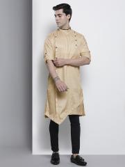 The Indian Garage Co Men Beige Solid Asymmetric Kurta