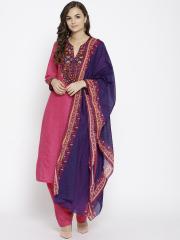 Biba Women Pink Printed Kurta with Salwar & Dupatta