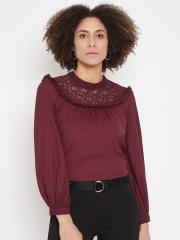 La Zoire Women Maroon Solid Lace Top