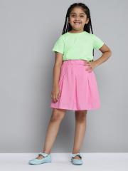 YK Girls Green & Pink T-shirt with Skirt