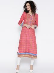 Rangriti Women Pink Printed Straight Kurta