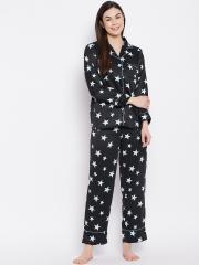 Clovia Women Black Printed Night suit