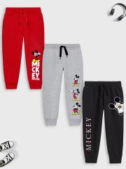 YK Disney Boys Red & Grey Pack Of 3 Solid  Joggers