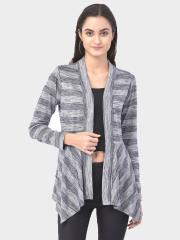 Latin Quarters Women Blue & Grey Striped Shrug