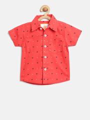 612 league Boys Red Printed Casual Shirt