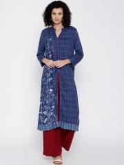 Biba Women Blue Printed Straight Kurta