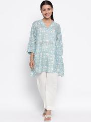 Fabindia Women Blue & White Printed Tunic