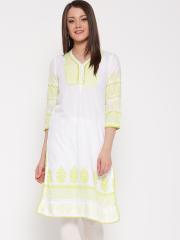 Rangriti Women White Printed Straight Kurta