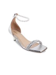 Metro Women Silver-Toned Kitten Sandals