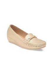 Flat n Heels Women Gold-Toned Textured Loafers