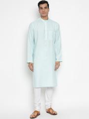 Fabindia Men Green Solid Dobby Kurta