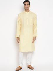 Fabindia Men Yellow Solid Dobby Kurta