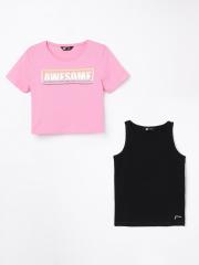 Fame Forever by Lifestyle Girls Pink & Black Printed Top