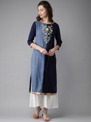 Moda Rapido Women Blue Embroidered Straight Kurta