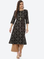 Rangriti Women Black & White Printed Kurta