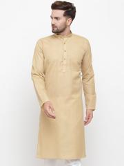 Jompers Men Beige Solid Cotton Kurta