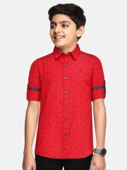 Allen Solly Junior Boys Red Printed Casual Shirt