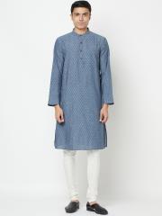 Fabindia Men Blue Printed Cotton Kurta